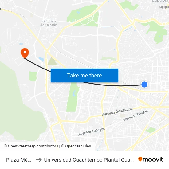 Plaza México to Universidad Cuauhtemoc Plantel Guadalajara map