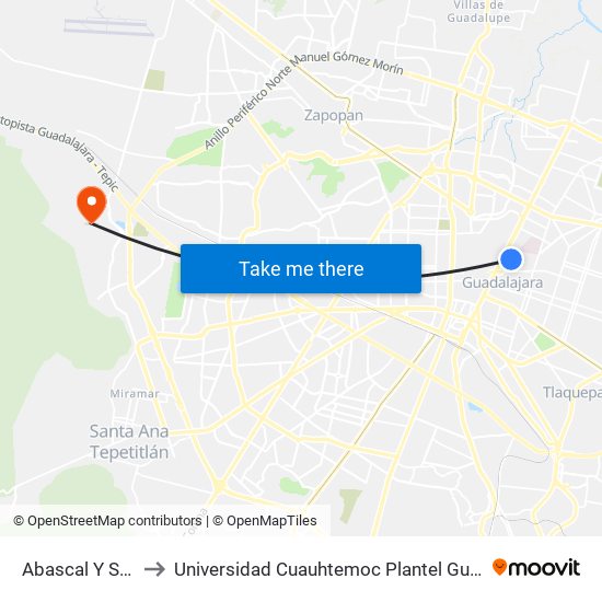 Abascal Y Souza to Universidad Cuauhtemoc Plantel Guadalajara map