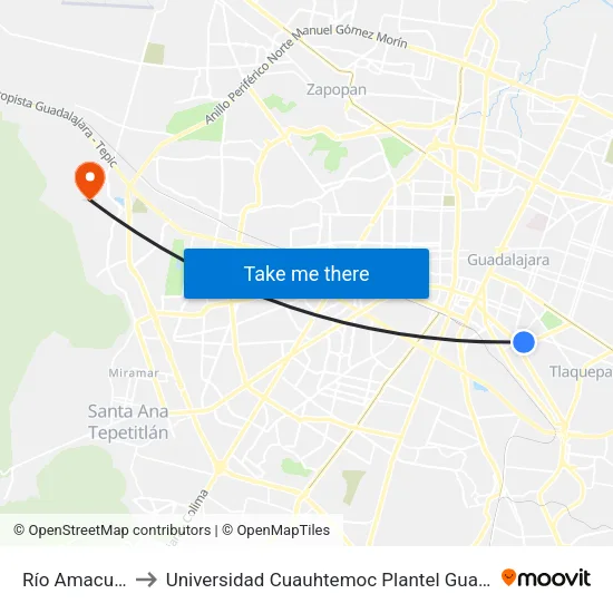 Río Amacuzac to Universidad Cuauhtemoc Plantel Guadalajara map