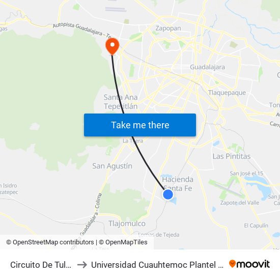 Circuito De Tulipanes to Universidad Cuauhtemoc Plantel Guadalajara map