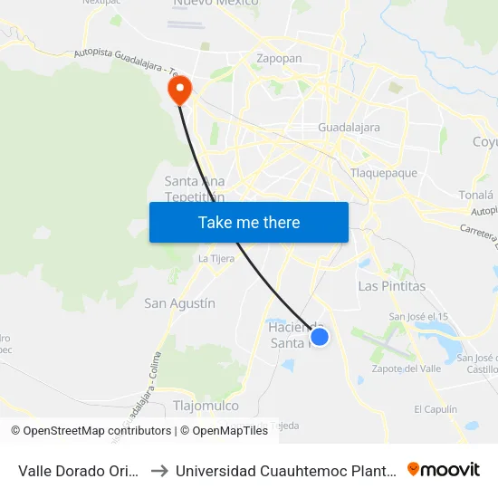 Valle Dorado Oriente, 130 to Universidad Cuauhtemoc Plantel Guadalajara map