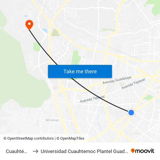 Cuauhtémoc to Universidad Cuauhtemoc Plantel Guadalajara map