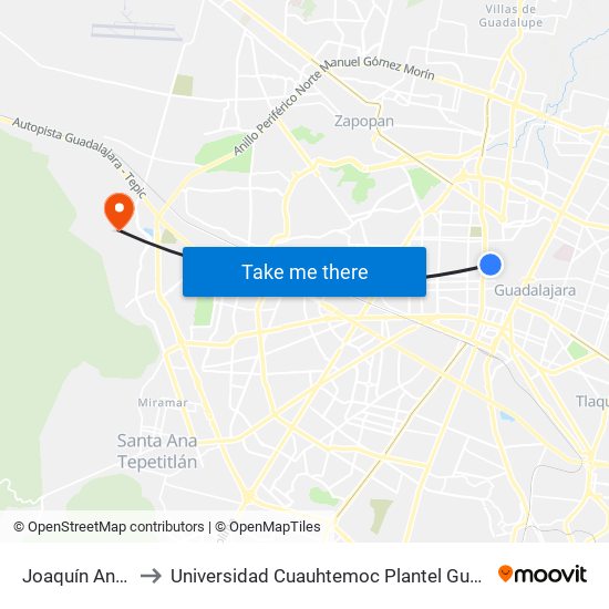 Joaquín Angulo to Universidad Cuauhtemoc Plantel Guadalajara map