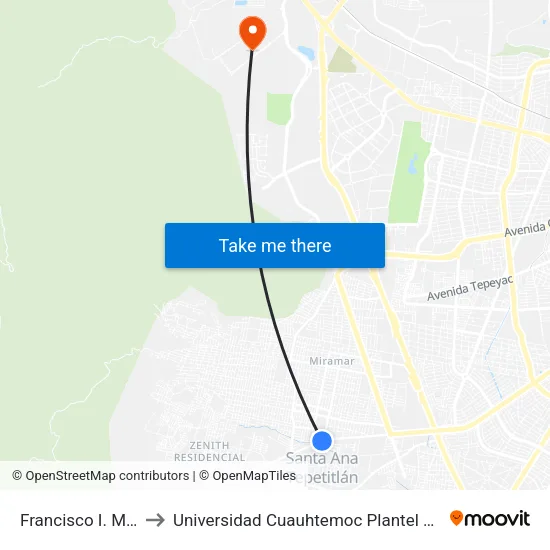 Francisco I. Madero to Universidad Cuauhtemoc Plantel Guadalajara map