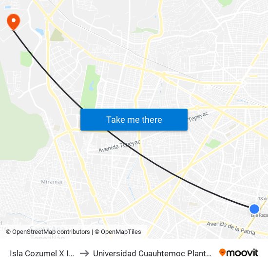 Isla Cozumel X Isla Raza to Universidad Cuauhtemoc Plantel Guadalajara map
