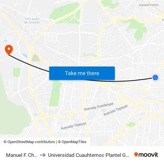 Manuel F. Chávez to Universidad Cuauhtemoc Plantel Guadalajara map