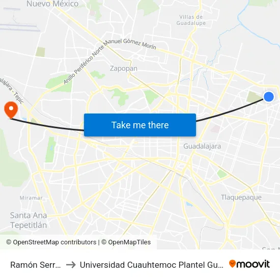 Ramón Serratos to Universidad Cuauhtemoc Plantel Guadalajara map
