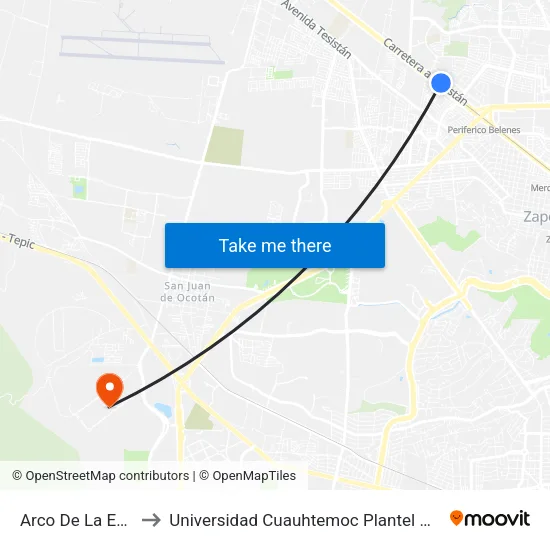 Arco De La Estrella to Universidad Cuauhtemoc Plantel Guadalajara map