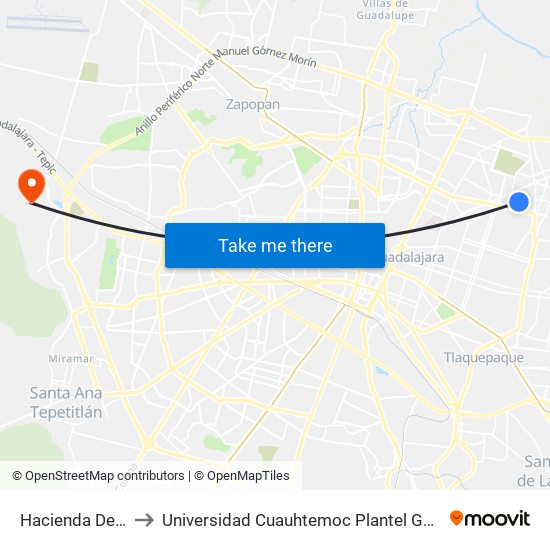 Hacienda De Tala to Universidad Cuauhtemoc Plantel Guadalajara map