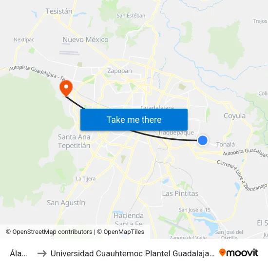 Álamo to Universidad Cuauhtemoc Plantel Guadalajara map