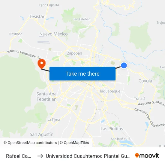 Rafael Campoy to Universidad Cuauhtemoc Plantel Guadalajara map