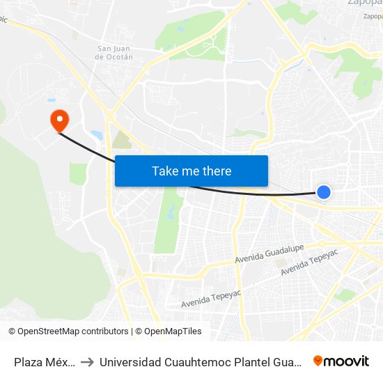 Plaza México to Universidad Cuauhtemoc Plantel Guadalajara map