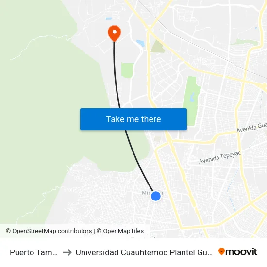 Puerto Tampico to Universidad Cuauhtemoc Plantel Guadalajara map