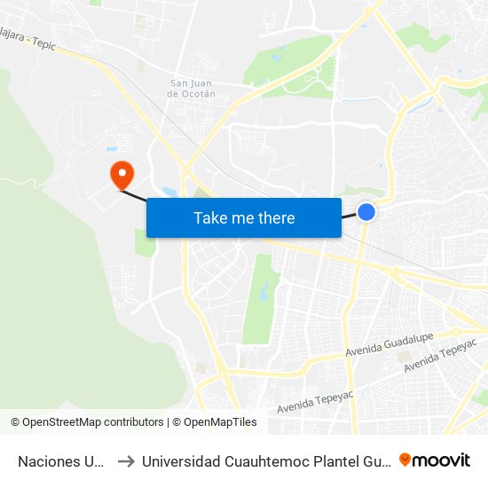 Naciones Unidas to Universidad Cuauhtemoc Plantel Guadalajara map