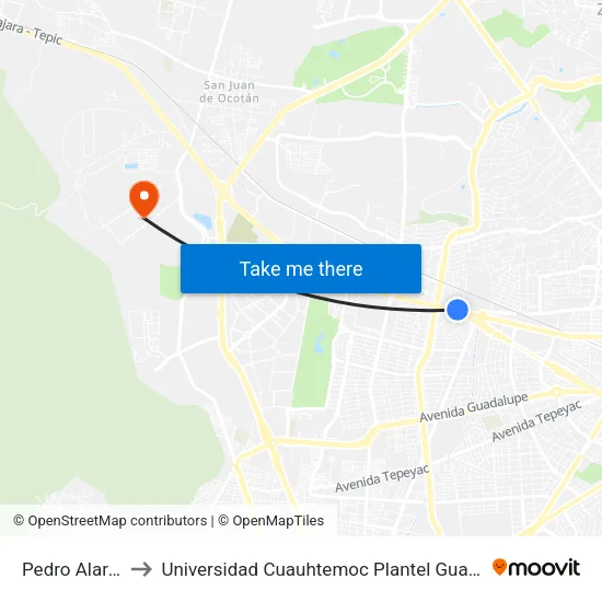 Pedro Alarcón to Universidad Cuauhtemoc Plantel Guadalajara map