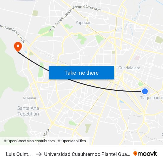 Luis Quintanar to Universidad Cuauhtemoc Plantel Guadalajara map