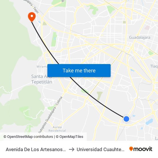 Avenida De Los Artesanos X Gobernador Luis G. Curiel to Universidad Cuauhtemoc Plantel Guadalajara map