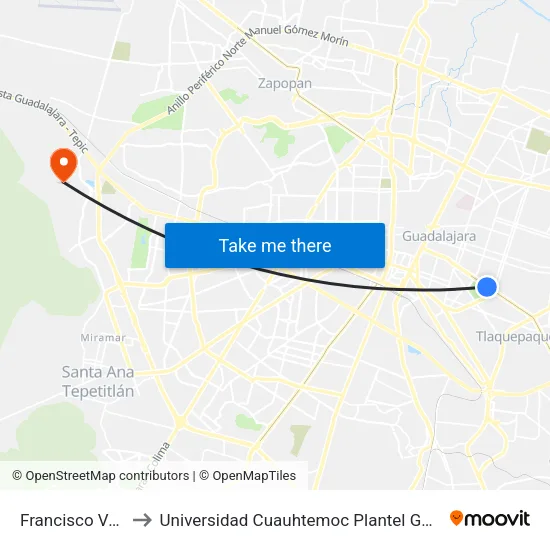 Francisco Verdín to Universidad Cuauhtemoc Plantel Guadalajara map