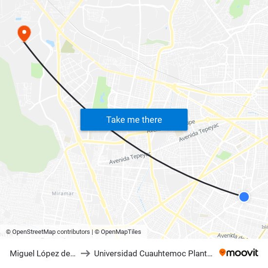 Miguel López de Legaspi to Universidad Cuauhtemoc Plantel Guadalajara map