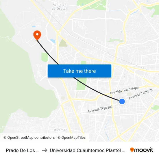 Prado De Los Pinos to Universidad Cuauhtemoc Plantel Guadalajara map
