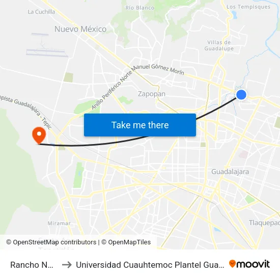 Rancho Nuevo to Universidad Cuauhtemoc Plantel Guadalajara map