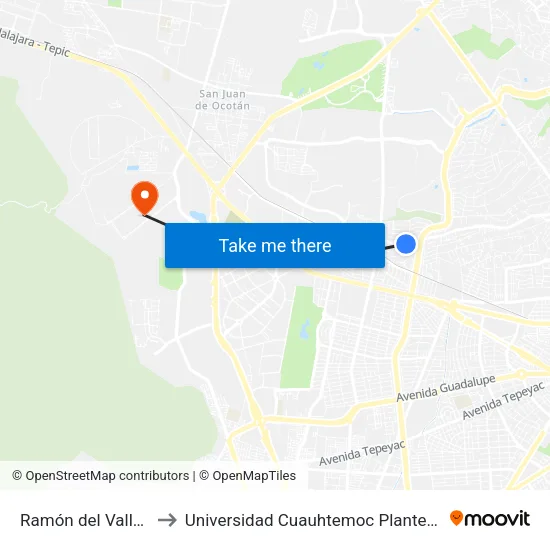 Ramón del Valle Inclán to Universidad Cuauhtemoc Plantel Guadalajara map