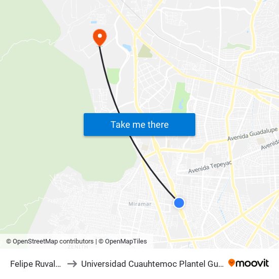 Felipe Ruvalcaba to Universidad Cuauhtemoc Plantel Guadalajara map