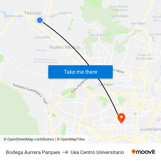 Bodega Aurrera Parques to Uea Centro Universitario map