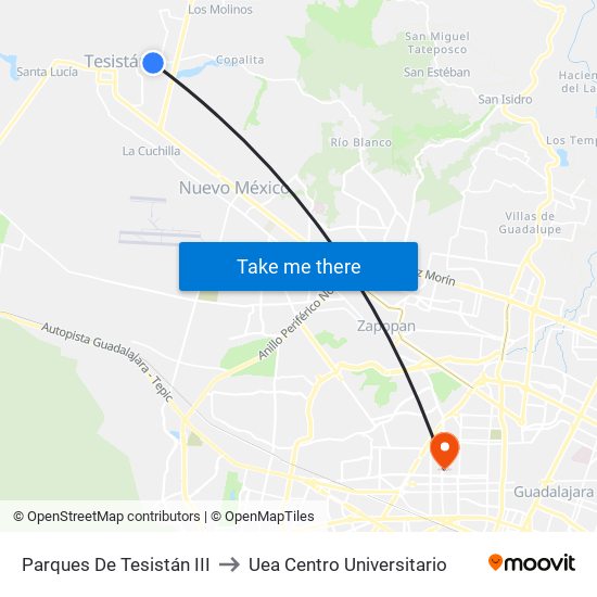 Parques De Tesistán III to Uea Centro Universitario map