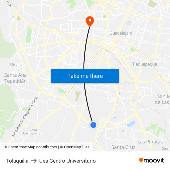 Toluquilla to Uea Centro Universitario map