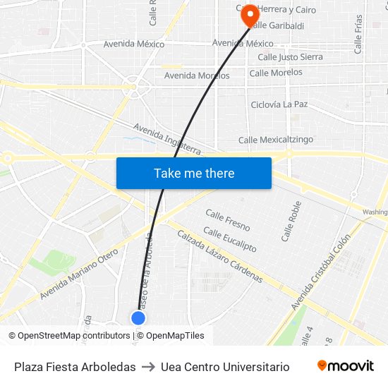 Plaza Fiesta Arboledas to Uea Centro Universitario map