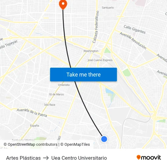 Artes Plásticas to Uea Centro Universitario map
