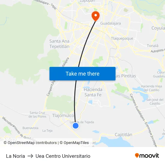 La Noria to Uea Centro Universitario map