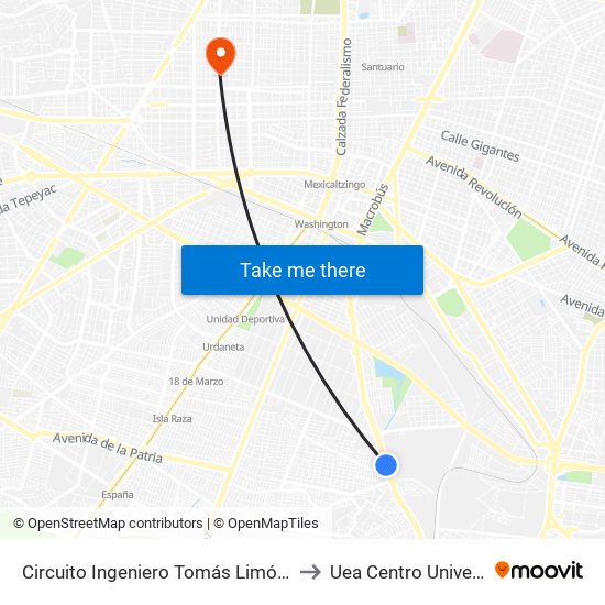 Circuito Ingeniero Tomás Limón Gutierrez to Uea Centro Universitario map