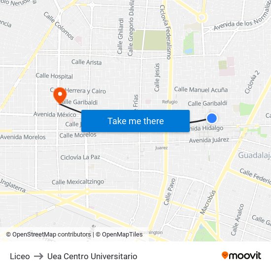 Liceo to Uea Centro Universitario map