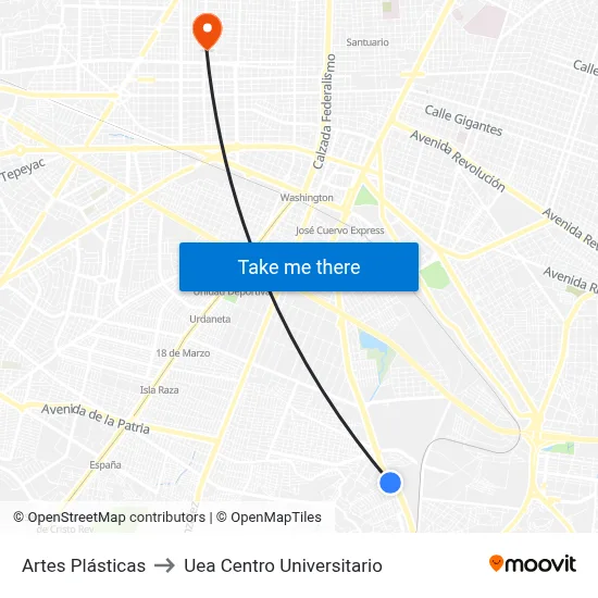 Artes Plásticas to Uea Centro Universitario map