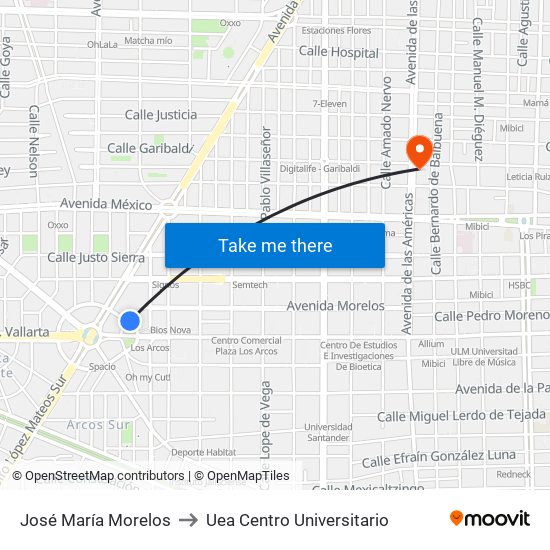 José María Morelos to Uea Centro Universitario map