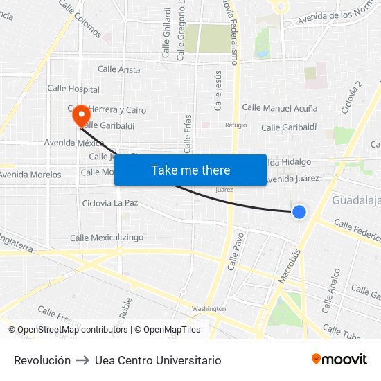 Revolución to Uea Centro Universitario map