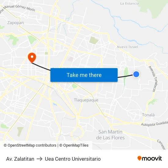 Av. Zalatitan to Uea Centro Universitario map