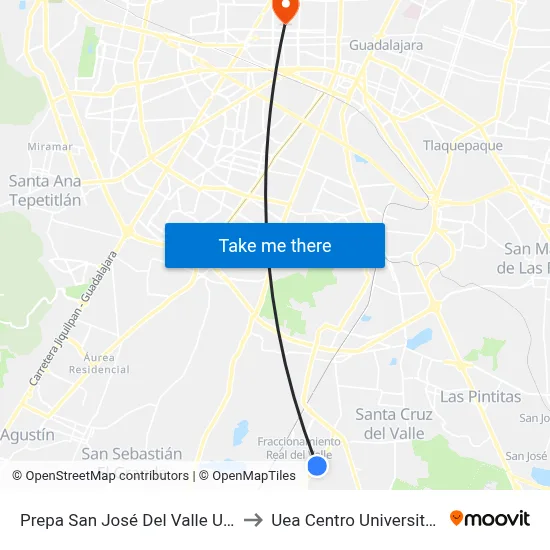 Prepa San José Del Valle Udeg to Uea Centro Universitario map