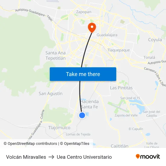 Volcán Miravalles to Uea Centro Universitario map