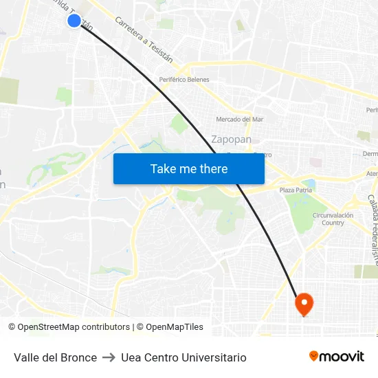 Valle del Bronce to Uea Centro Universitario map