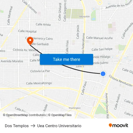 Dos Templos to Uea Centro Universitario map
