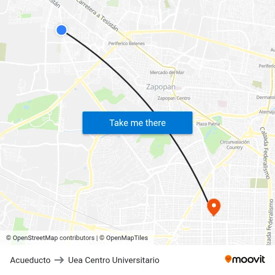 Acueducto to Uea Centro Universitario map