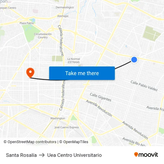 Santa Rosalía to Uea Centro Universitario map