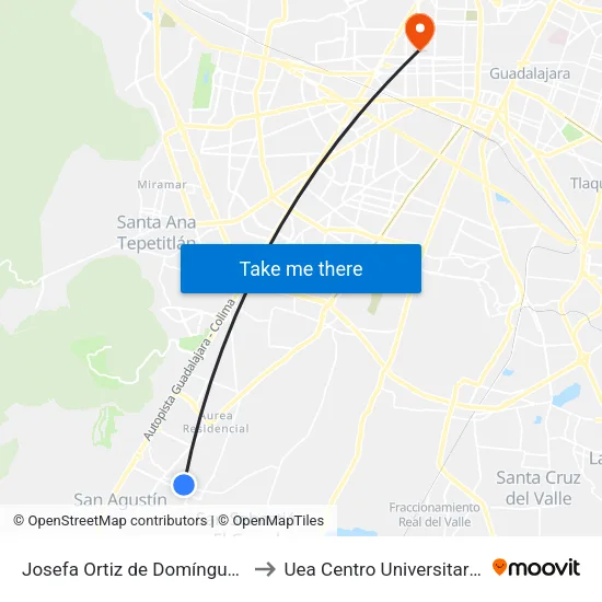 Josefa Ortiz de Domínguez to Uea Centro Universitario map