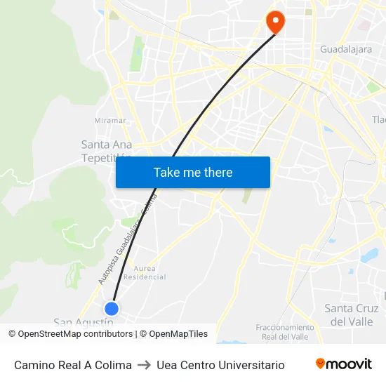Camino Real A Colima to Uea Centro Universitario map