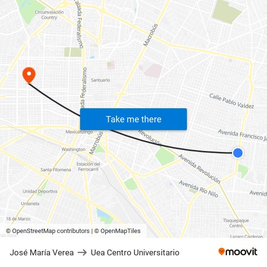 José María Verea to Uea Centro Universitario map