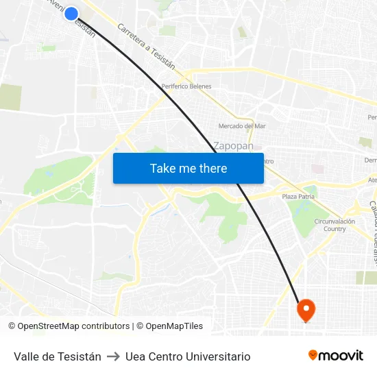 Valle de Tesistán to Uea Centro Universitario map