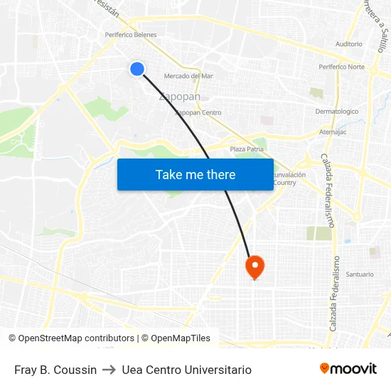 Fray B. Coussin to Uea Centro Universitario map
